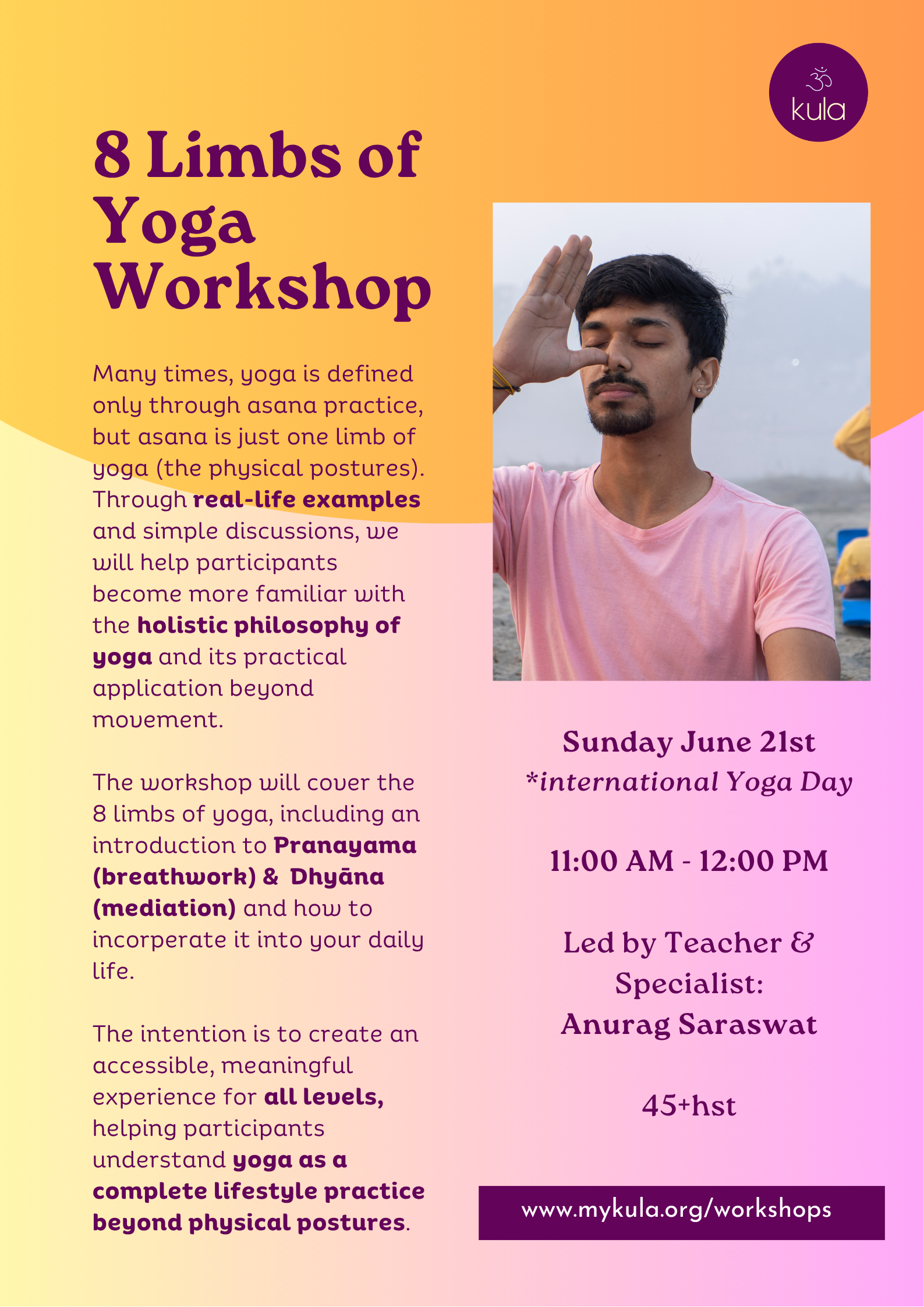 8 Limbs of Yoga Workshop Poster